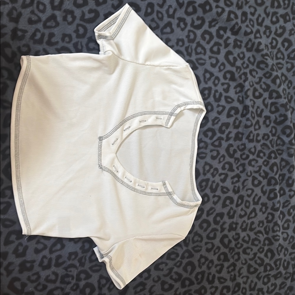 SHEIN White Polo Crop Top with Buttoned T-Shirt Sleeves